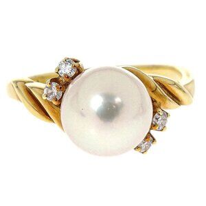 Mikimoto Ring 18K Pearl Diamond Gold #50 155814